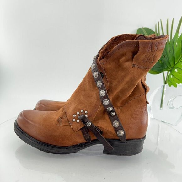 A.S. 98 Sheffield Leather Biker Boots Size 39 Brown Leather Studded Moto - Picture 4 of 10